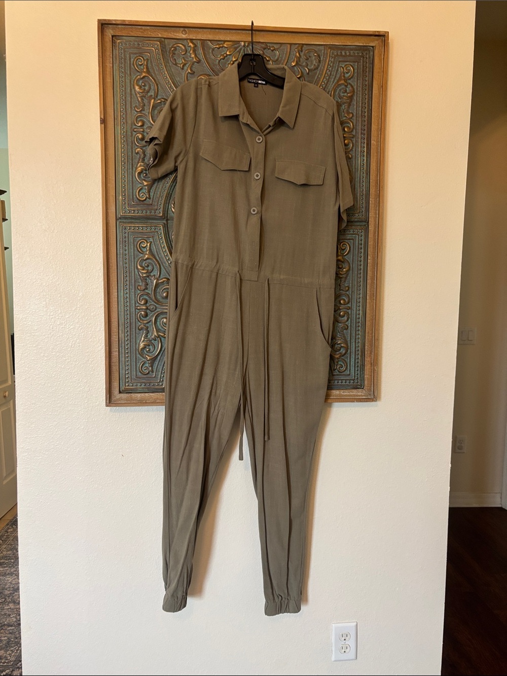 Fashion Nova Olive Utility Jumpsuit M